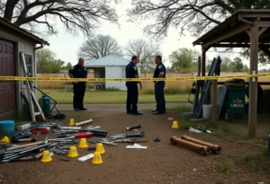 Police investigating a crime scene in rural Texas