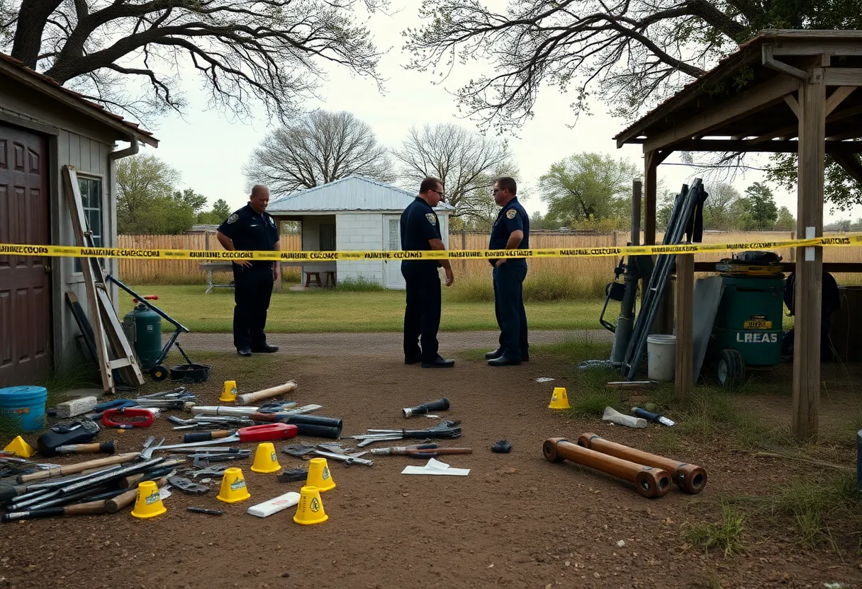 Police investigating a crime scene in rural Texas