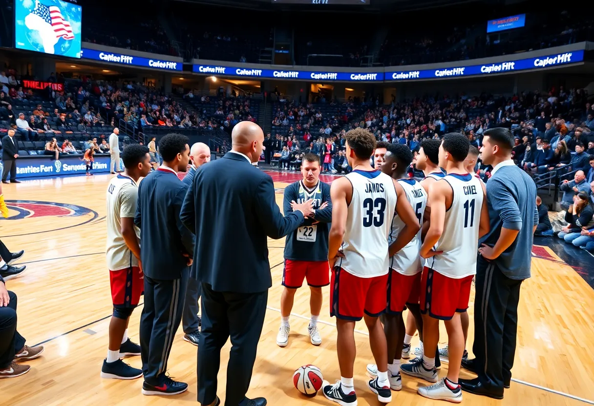 Dallas Mavericks team huddled during trade announcement