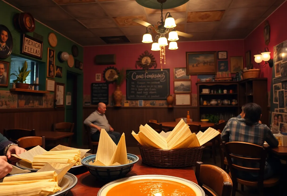 Interior view of Delia's Tamales restaurant with traditional decor