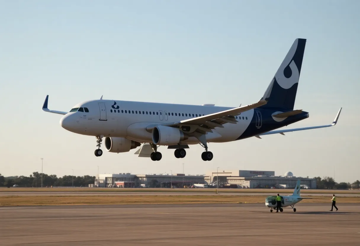 Delta Air Lines Airbus A320 landing at San Antonio International Airport after an engine issue.