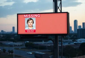 Billboard showing a missing person appeal