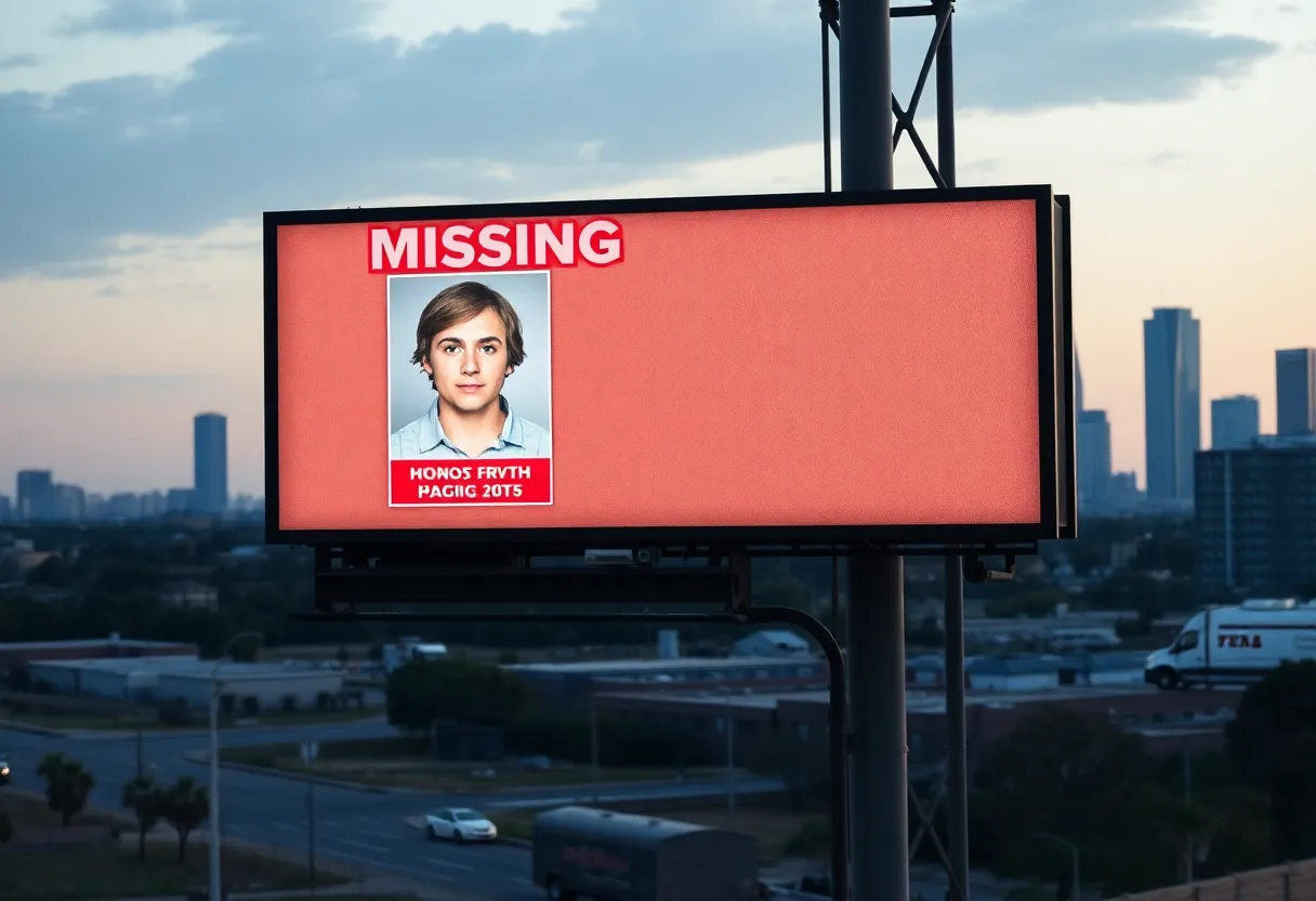 Billboard showing a missing person appeal