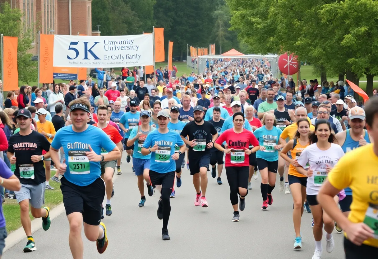Crowd participating in the Diploma Dash 5K at the UT San Antonio campus