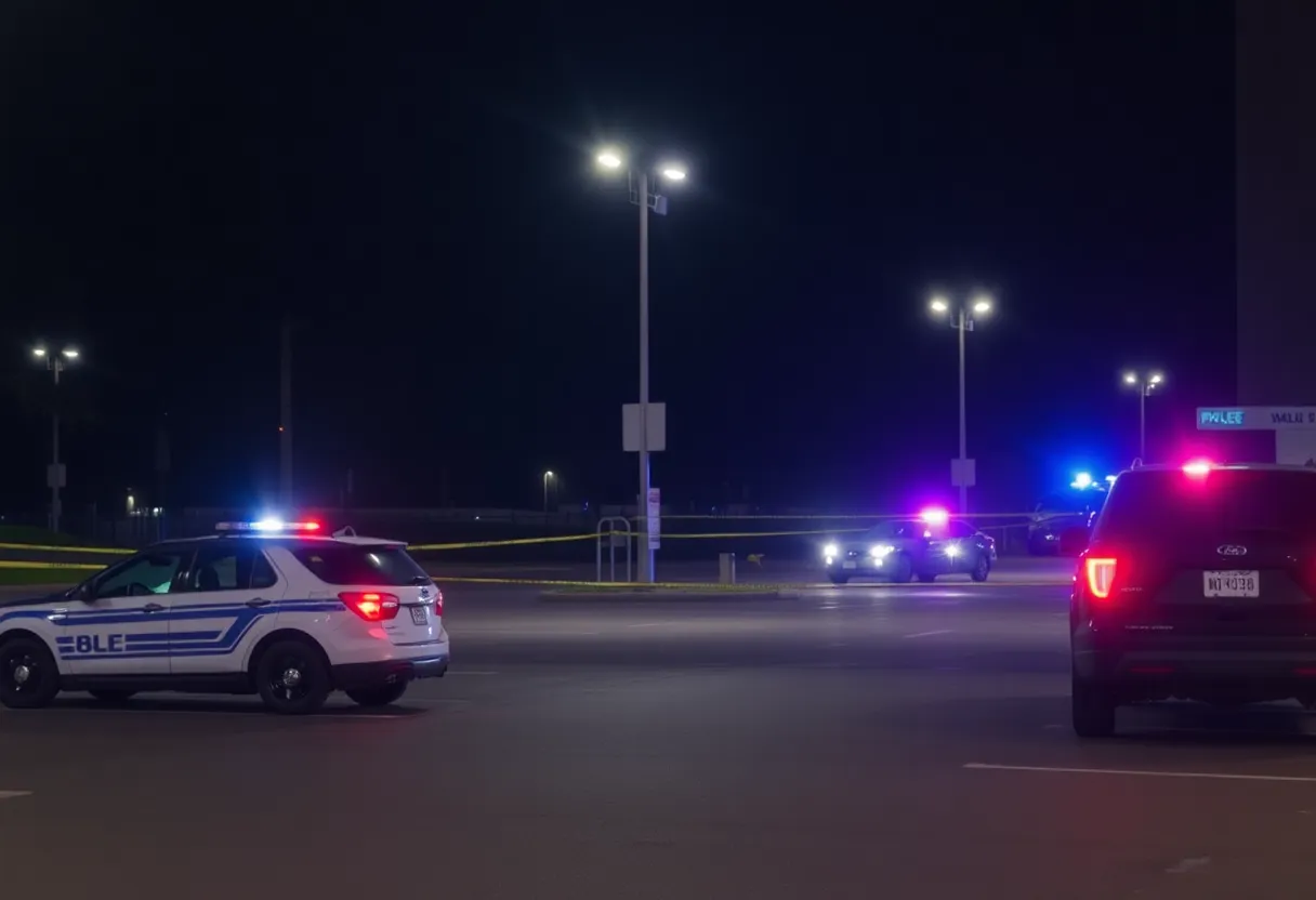 Police lights at a parking lot accident scene