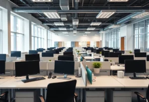 Empty workspace in an office representing layoffs at Expedia in Austin