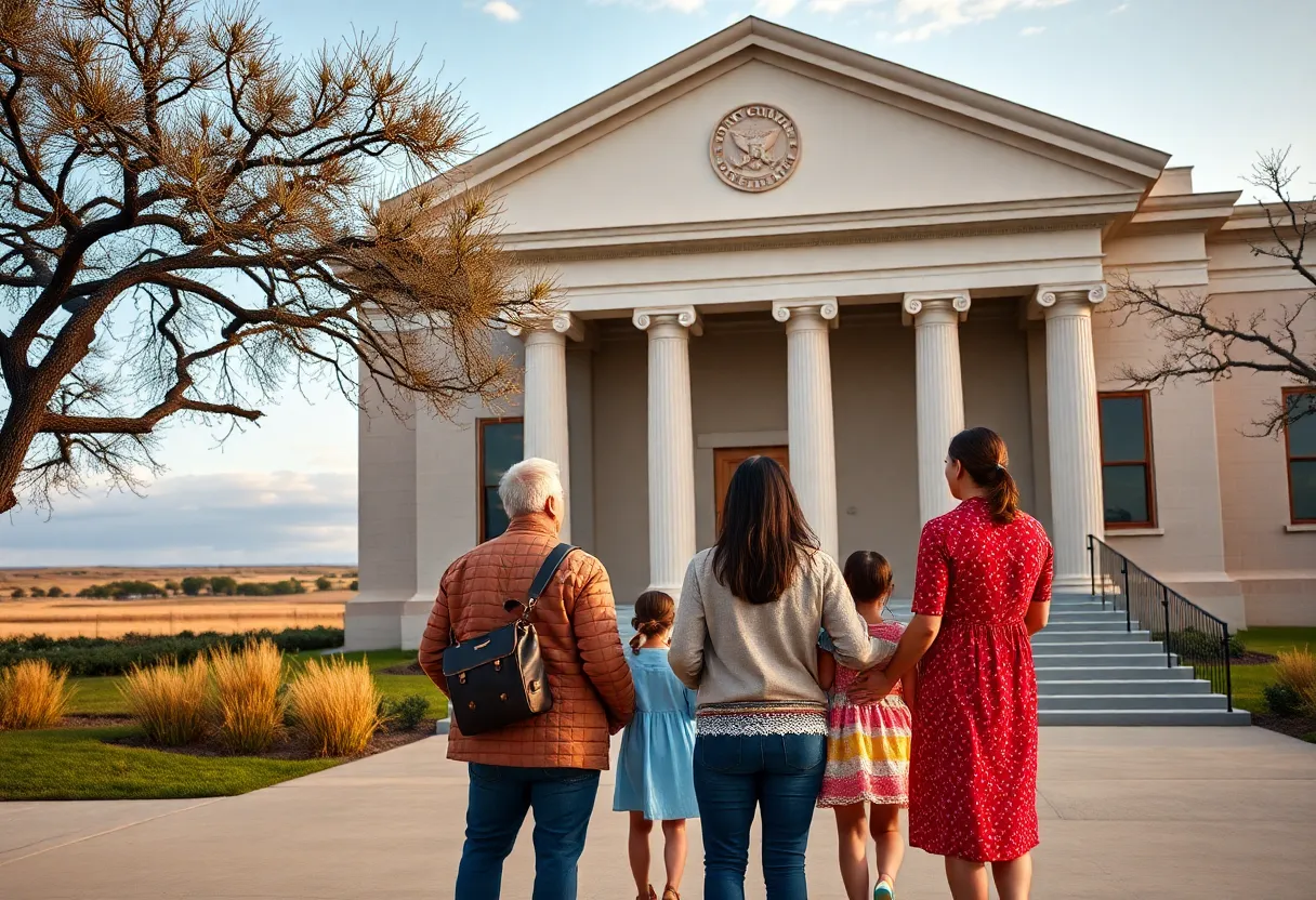 A family celebrating outside a courthouse after being released from immigration detention