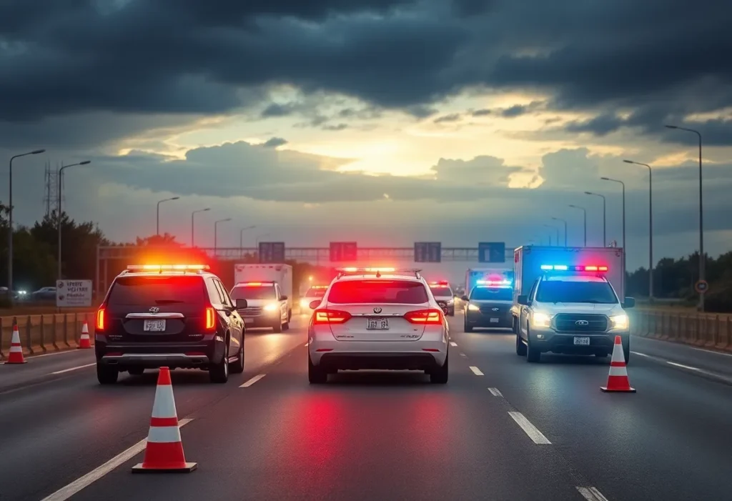 Emergency vehicles at the scene of a fatal crash on Loop 1604
