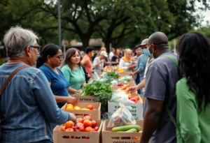 Community members participating in a food distribution event in San Antonio