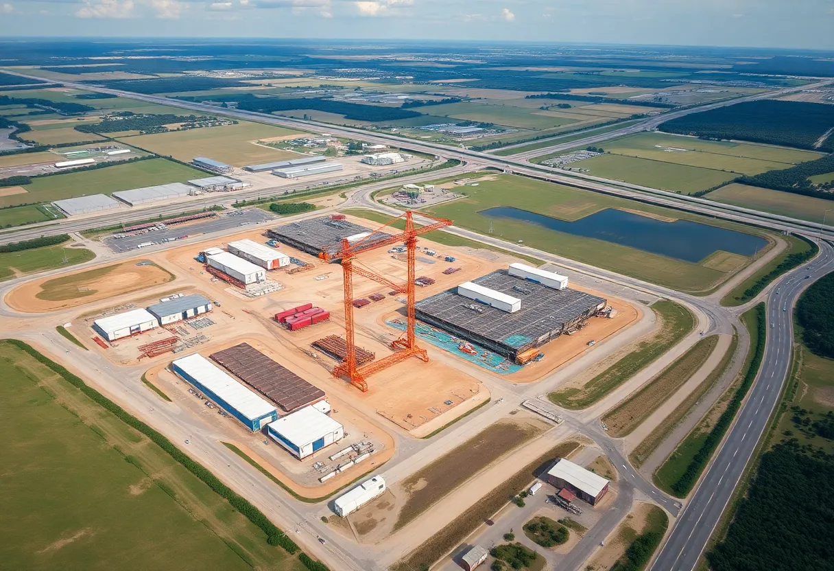 Aerial view of H-E-B supply chain campus development site.