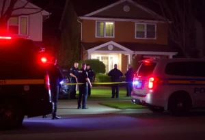 Law enforcement officers outside a residential house during an ICE operation