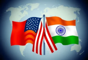 Representation of India and U.S. flags symbolizing trade relations.