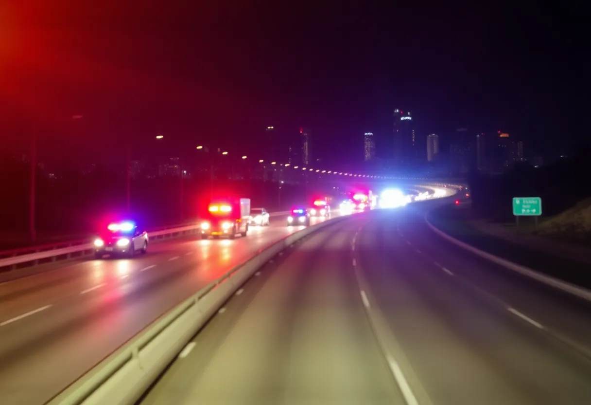 Police and emergency response at the scene of a death investigation on Interstate 35