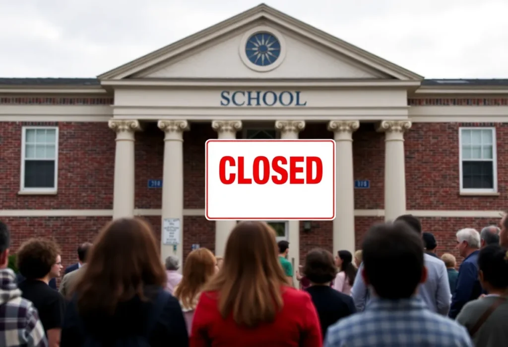 Judson Independent School District school building with closure sign