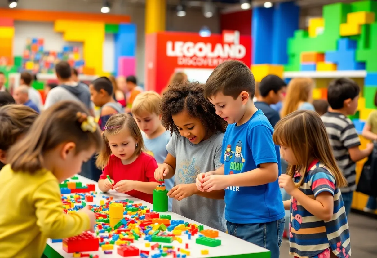 Families participating in activities at LEGO Creativity Academy