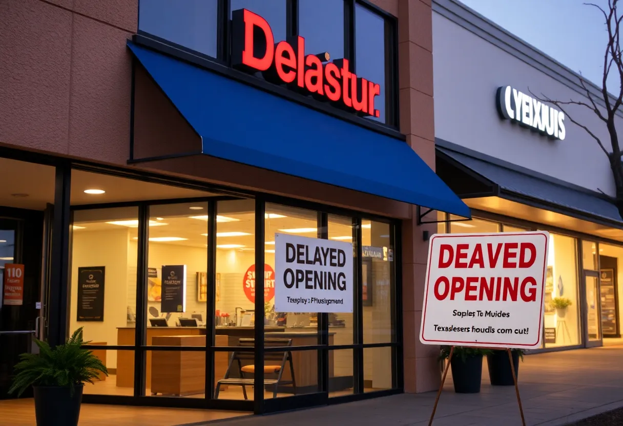 Marshall's store front in San Antonio with a delay notice