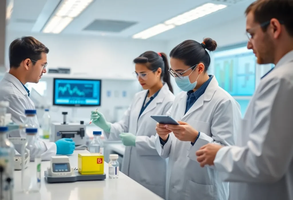 Scientists in a laboratory developing a vaccine