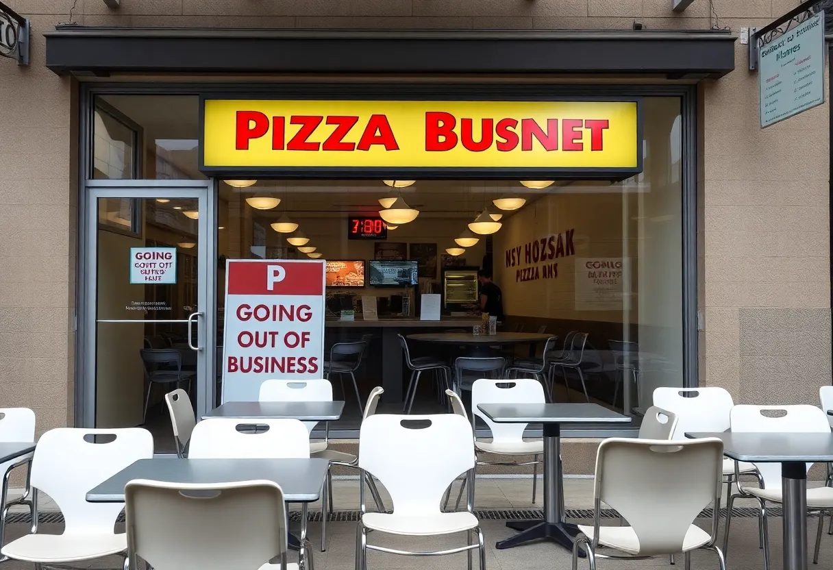 Closure sign outside a Pizza Hut restaurant