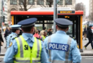Police officers investigating a shooting incident at a bus stop in San Antonio