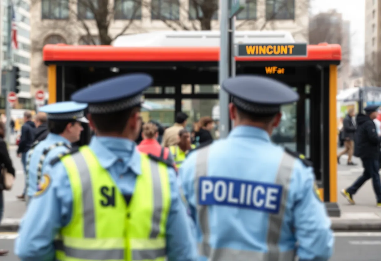 Police officers investigating a shooting incident at a bus stop in San Antonio