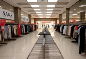 Empty interior of Saks OFF 5TH store with clearance signs