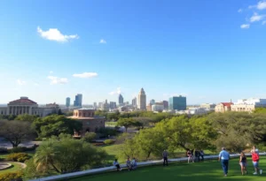 People enjoying the clear and mild weather in San Antonio