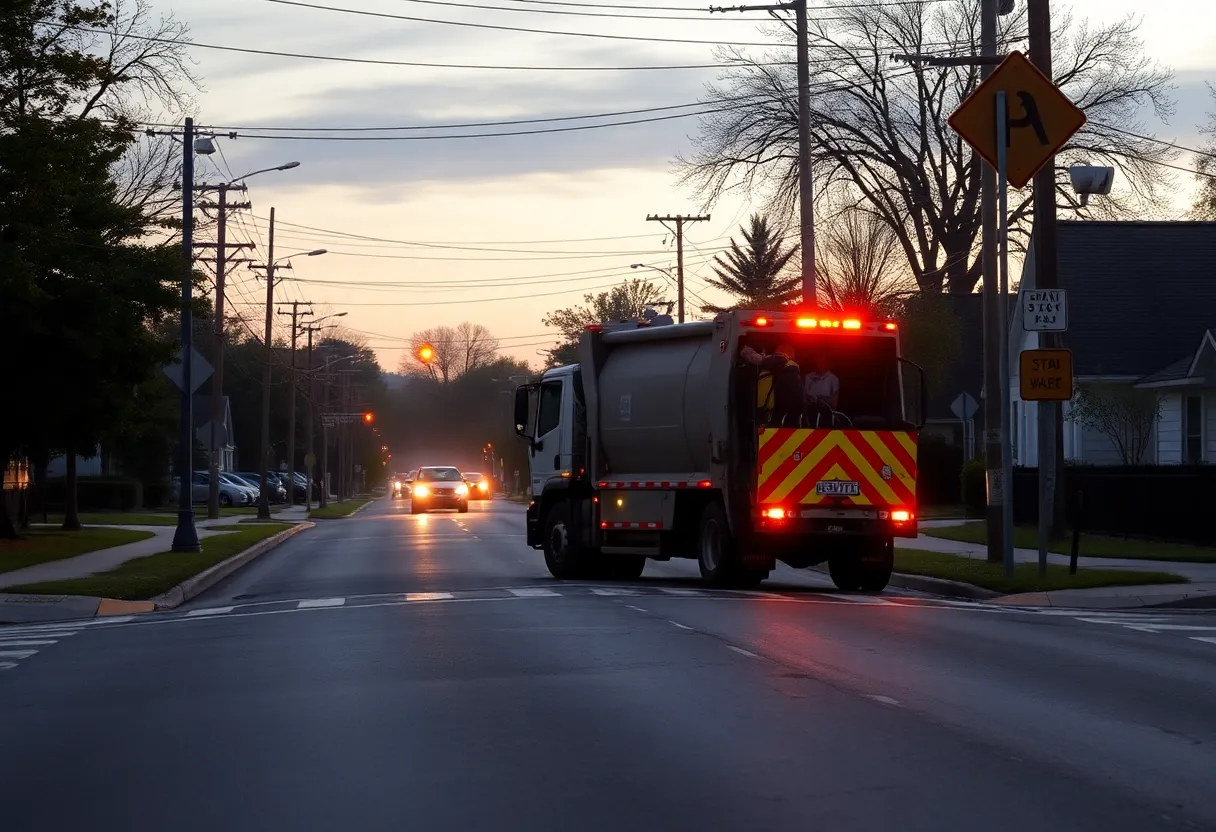 Garbage truck on a residential street in San Antonio