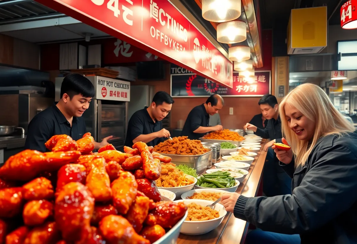 Hot chicken dishes being enjoyed at a restaurant in San Antonio