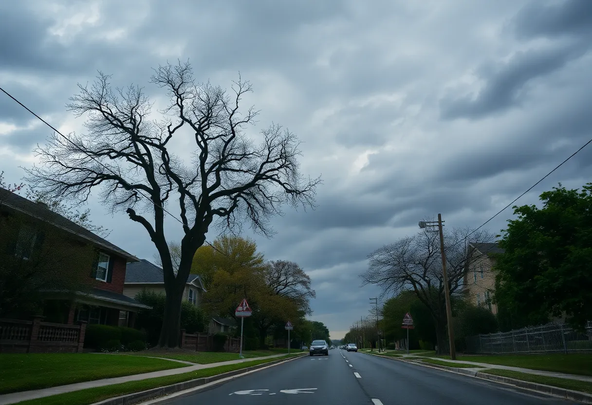 Quiet San Antonio neighborhood with houses and trees.