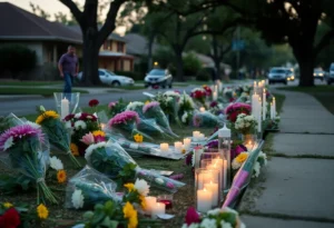Floral memorial and candles in San Antonio community