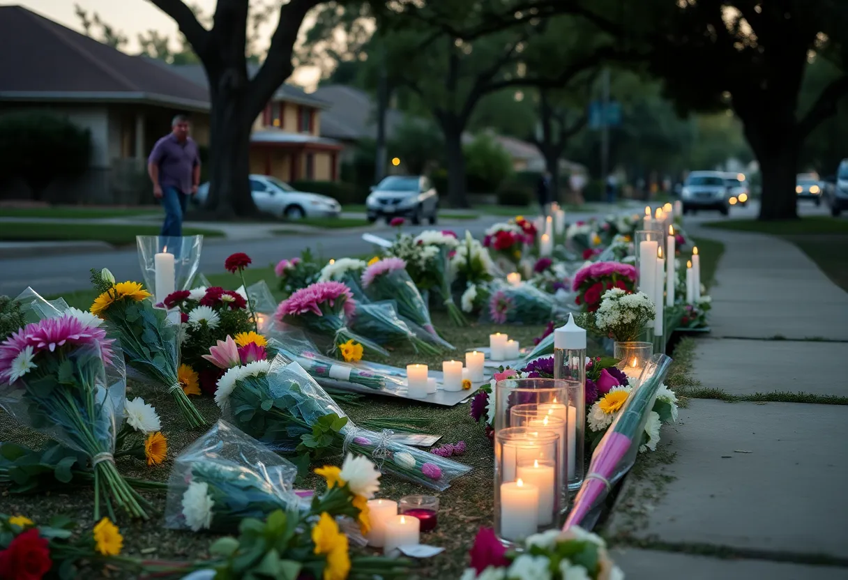 Floral memorial and candles in San Antonio community