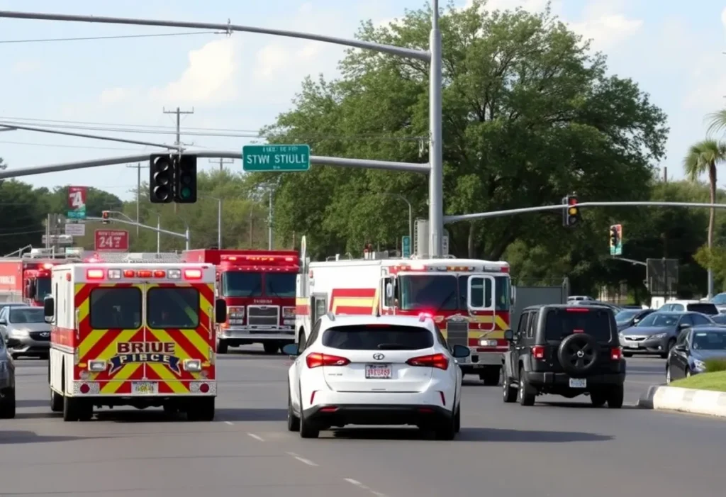 Emergency response at a traffic accident scene in San Antonio.