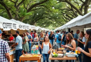Festival scene in San Antonio showcasing coffee and community activities