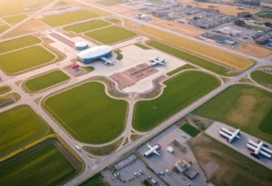Aerial view of the San Marcos Regional Airport showing the expansion area.