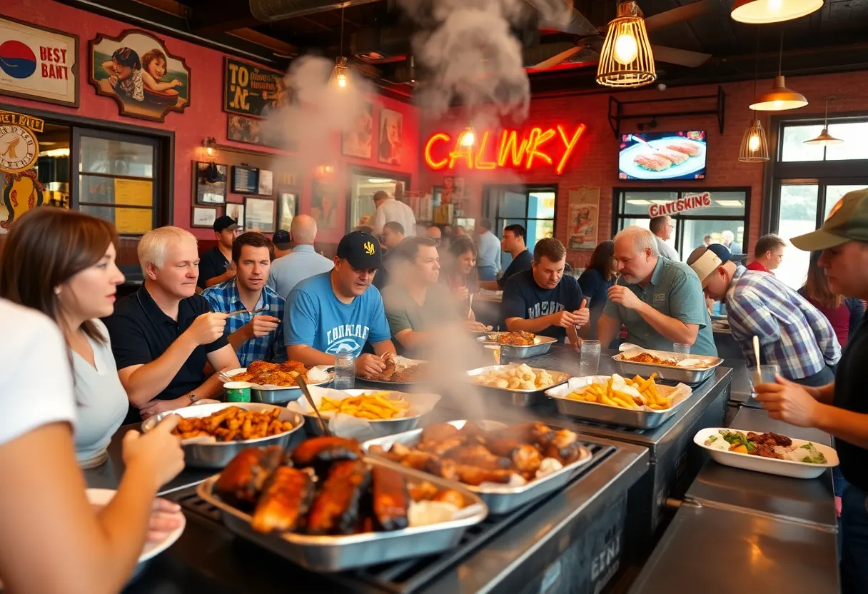 Diners enjoying barbecue at a restaurant in Seguin, TX