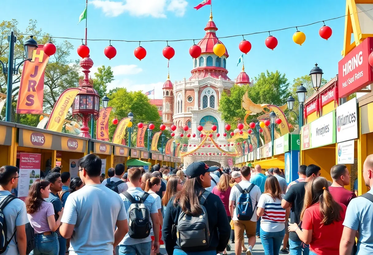 Hiring event at Six Flags Fiesta Texas with applicants and staff