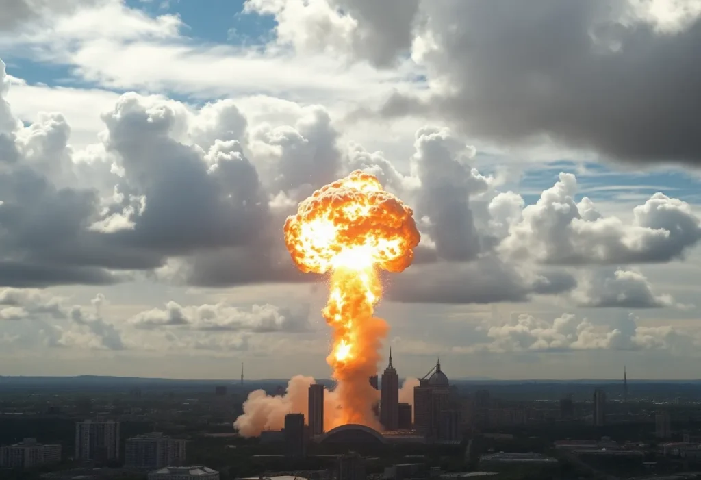 Explosion of SpaceX Starship seen in the sky with debris scattering