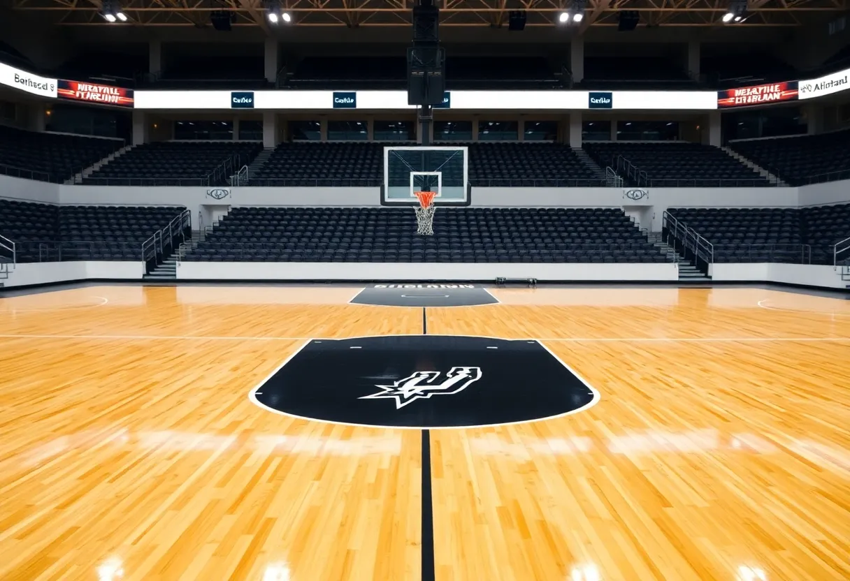 Empty basketball court of San Antonio Spurs, representing new changes.