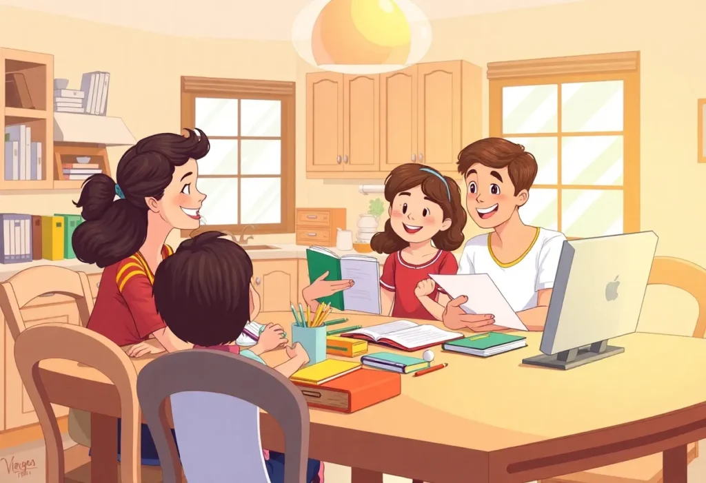 Family discussing private school options at home