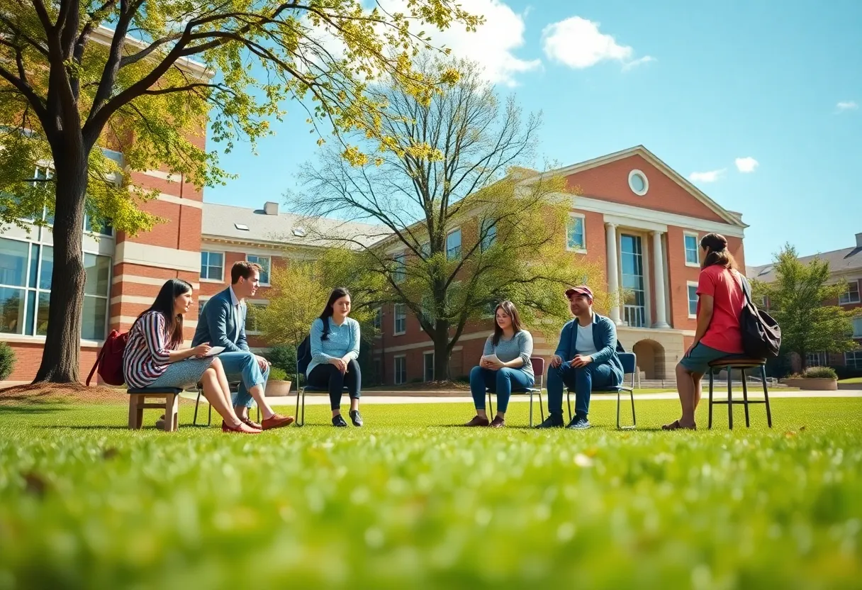 Students discussing accountability on a university campus
