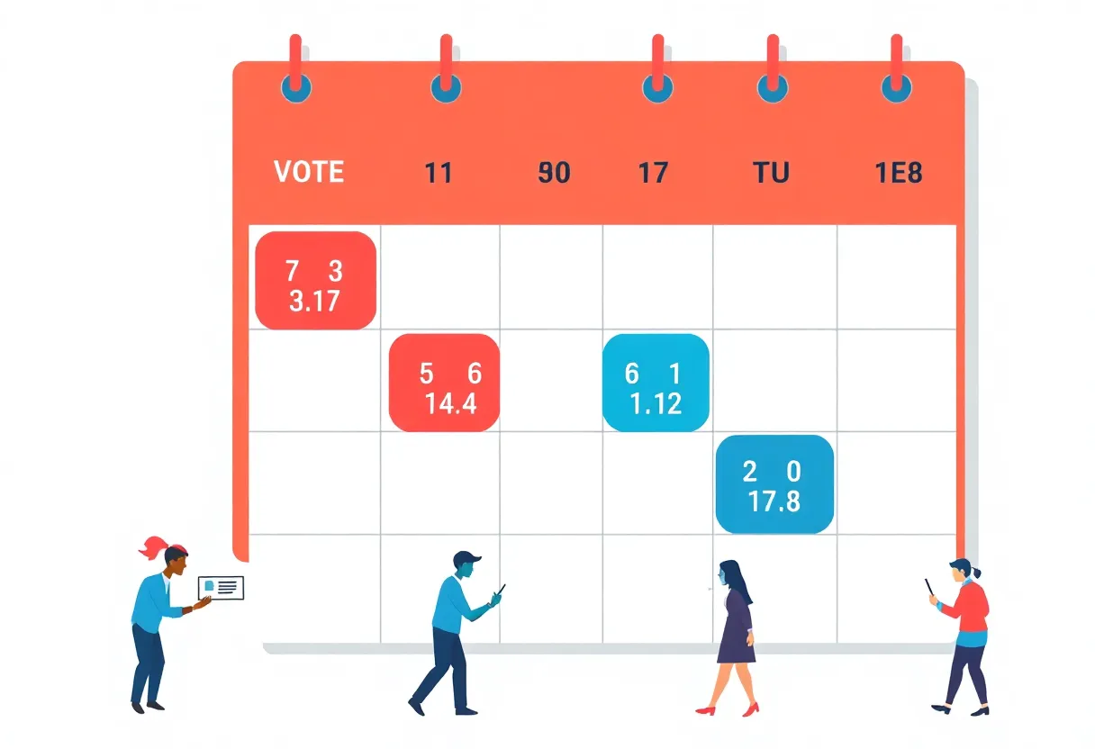 Calendar reminder for Texas voter registration deadline with voting symbols