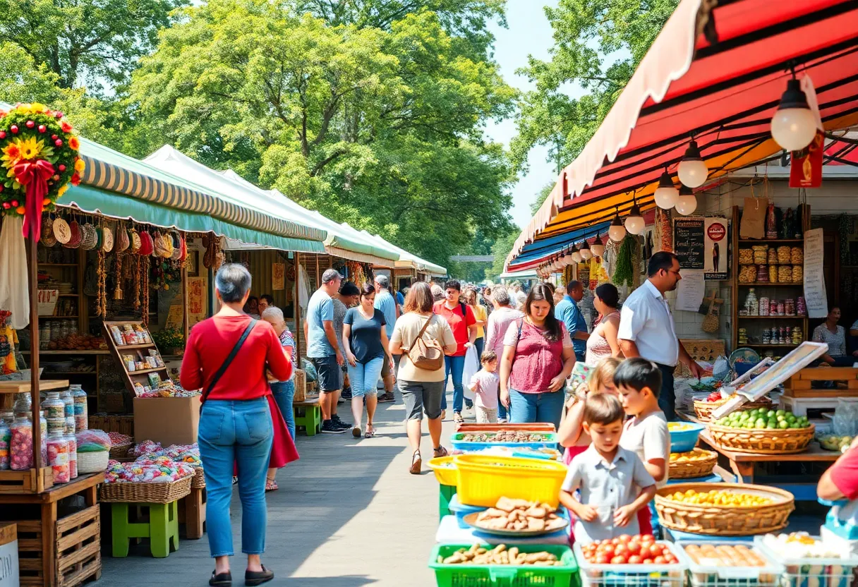 Community market with local vendors and food stalls in San Antonio