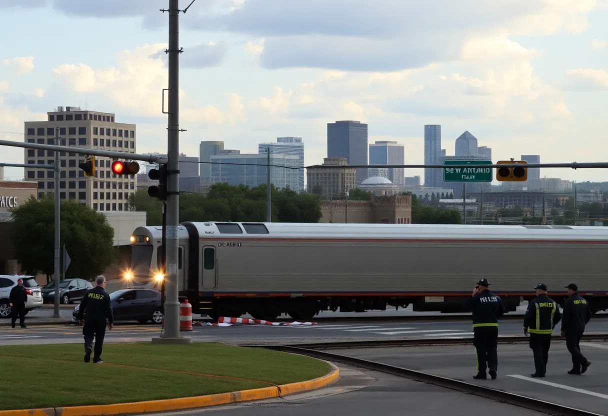 Emergency responders at the scene of a train collision in San Antonio, Texas