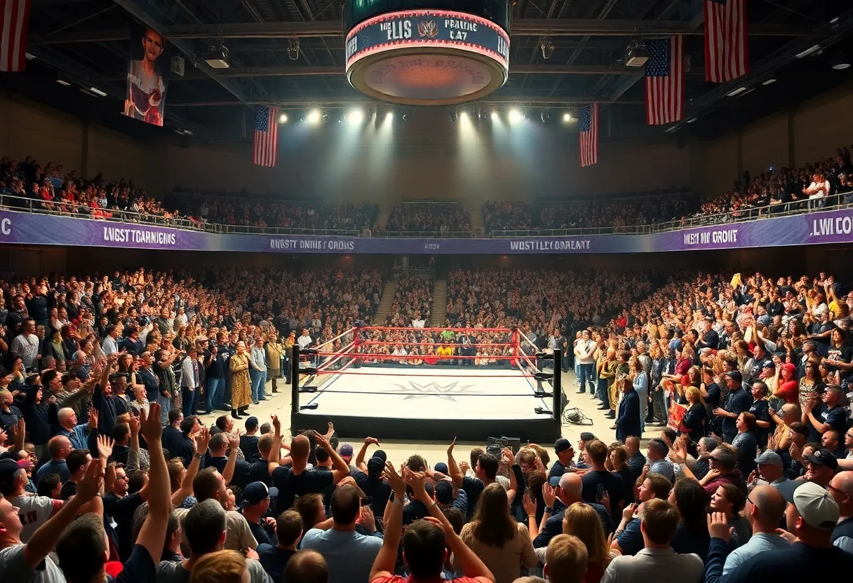 A packed arena during WWE NXT Deadline with fans cheering.